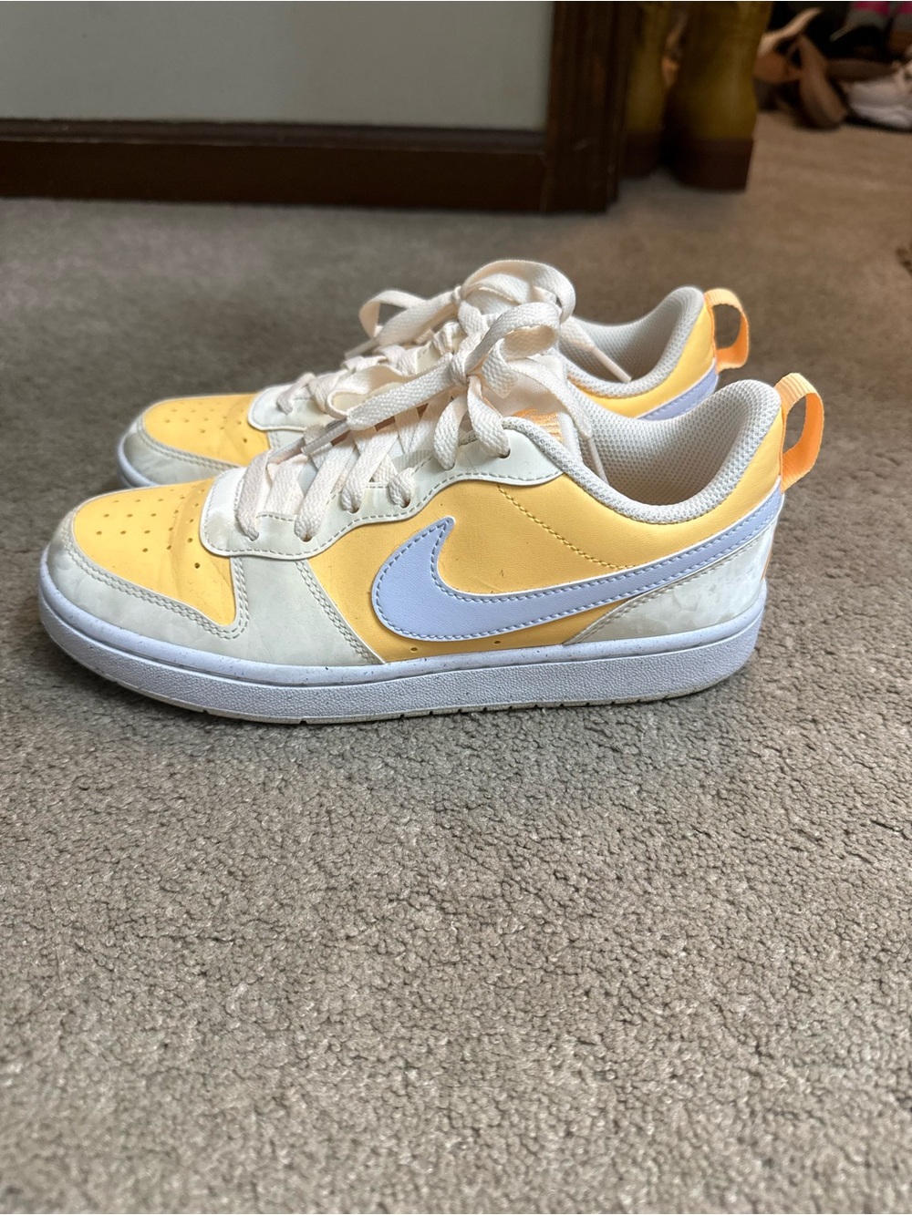 Nike Youth Yellow and White Low-Top Sneakers